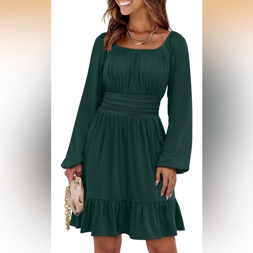 Elegant Green Long Sleeve Dress